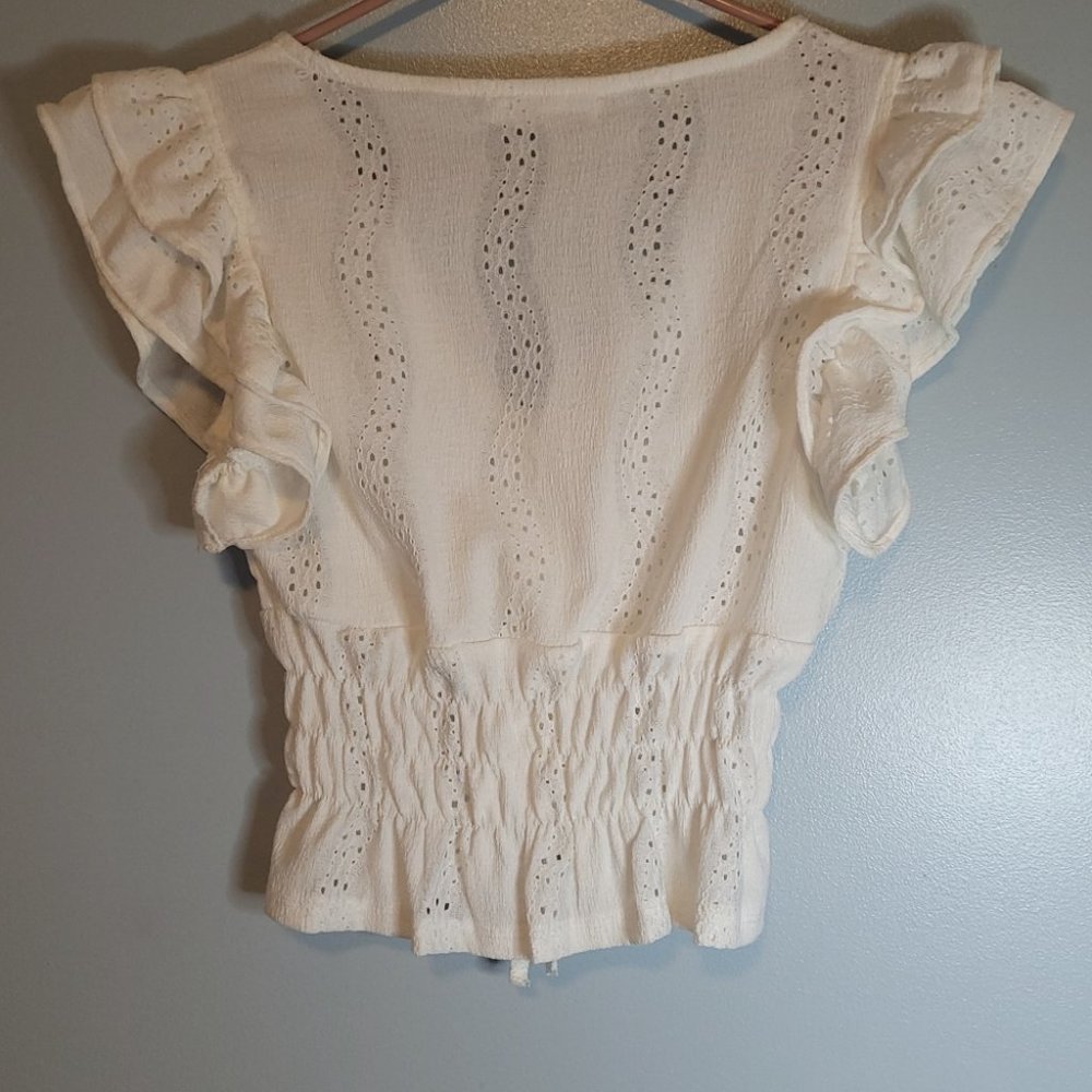 BISOU'S PROJECT White Ruffled Top Size Small - Picture 3 of 6